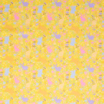 Baumwoll Druck Bunte Hasen auf Gelb von Happy Easter by Swafing 